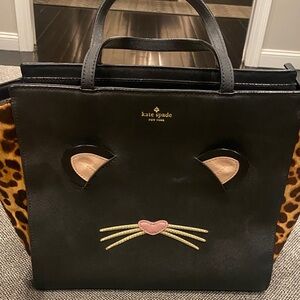 Kate Spade Black and Tan Leopard Cat Tote